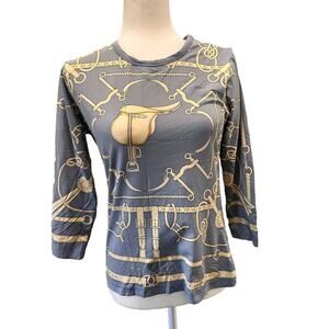 J. McLaughlin Signature Catalina Cloth Blouse Sz Small Equestrian Stretch Top
